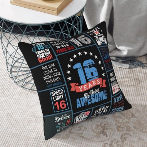 16th Birthday Gift for Boys Throw Pillow Cover, 18x18 Inch Blue Design