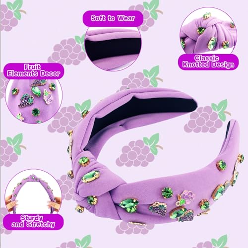 Hapdoo Purple Grape Rhinestone Knotted Headband for Women and Girls