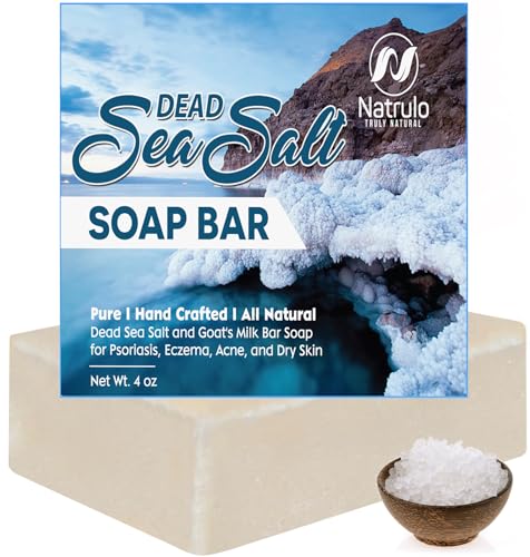 Natrulo Dead Sea Salt Soap Bar with Goat's Milk - 4oz Face and Body Cleansing Bar for Eczema, Psoriasis, and Acne