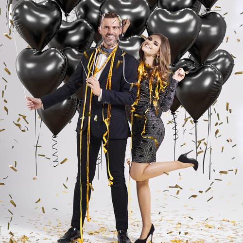 18-Inch Black Heart Foil Balloons - 20pcs Mylar Party Decor
