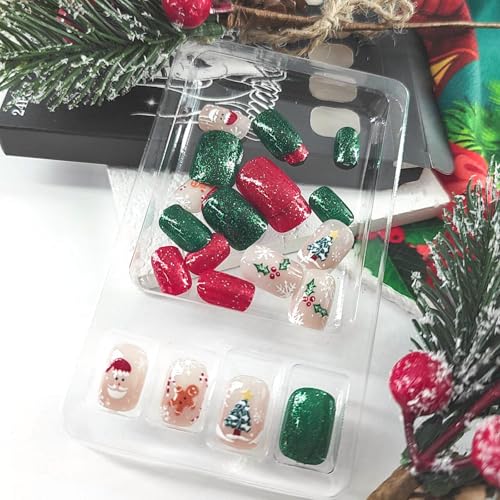 Christmas Press on Nails Short Square False Nails Winter Holiday Design