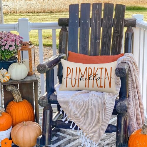 Cream Fall Pillow Cover 12x20 | Hello Pumpkin Thanksgiving Decor
