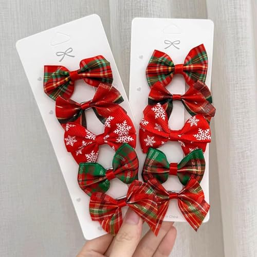 Junchao Christmas Hair Clips 10-Piece Red Bow and Rhinestone Hair Claws