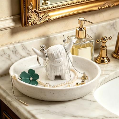 Highland Cow Ring Holder Jewelry Dish - Cute Farmhouse Decor Gift for Women