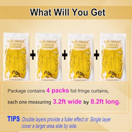Gold Foil Streamer Backdrop Curtains – 4 Pack Party Decor