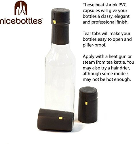 nicebottles Black 150ml Shrink Capsules Pack of 30 for 5oz & 10oz Bottles - Tamper-Evident Bottle Caps