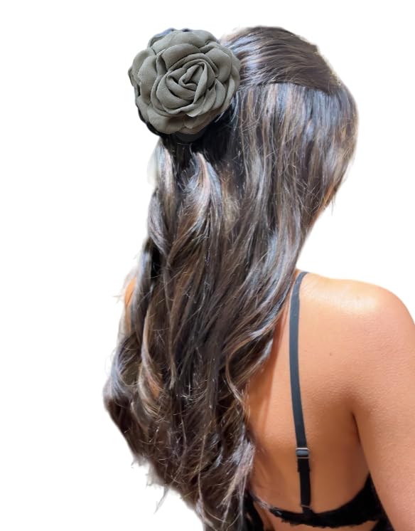 Grey Rose Flower Hair Claw Clip 9cm for Thick and Thin Hair
