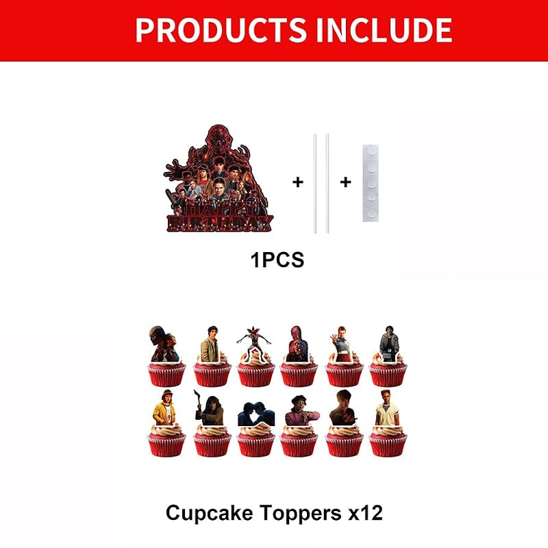 Stranger Things Movie Theme Cake Decoration Set - Red-1