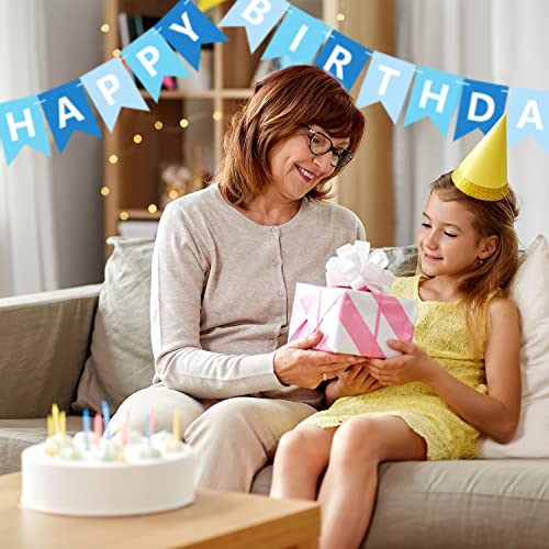 Blue Happy Birthday Banner Bunting Decoration for Kids' Parties