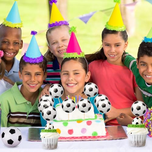40 Pcs Soccer Cupcake Toppers for Birthday Party Decorations