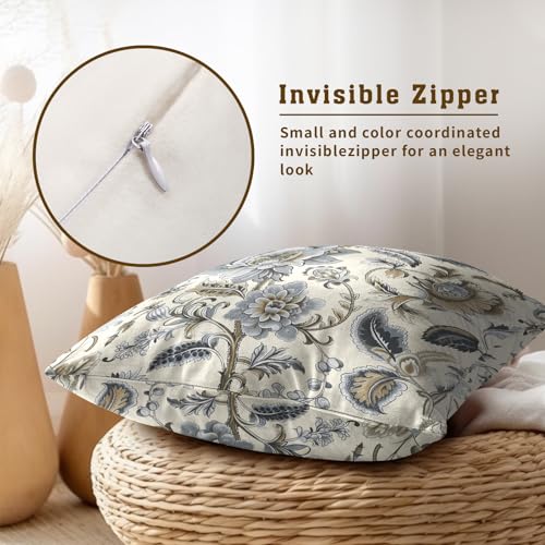 Chinoiserie Gray Floral Throw Pillow Covers 18x18 Inches - Set of 2