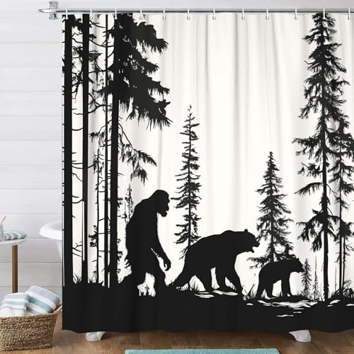 Bigfoot Forest Monster Shower Curtain, 69" x 70" Waterproof with Hooks