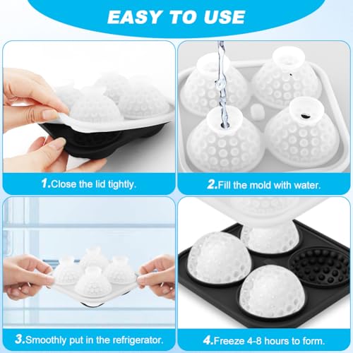 Golf Ball Silicone Ice Cube Mold, 4-Cavity Sphere Tray for Whiskey and Cocktails, Black