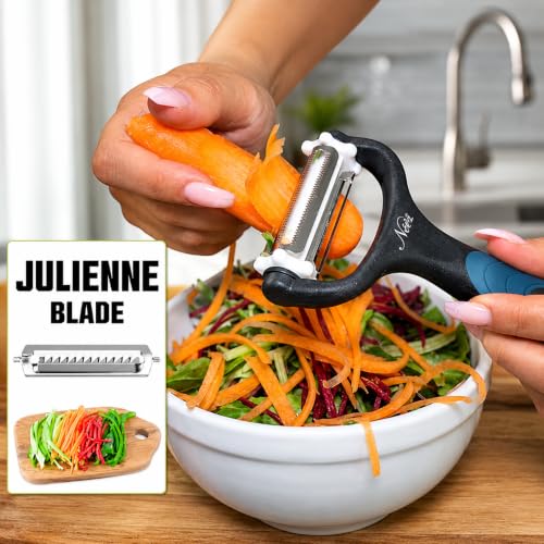 Neez 3-in-1 Julienne & Vegetable Peeler Set - Black & Blue Kitchen Tool