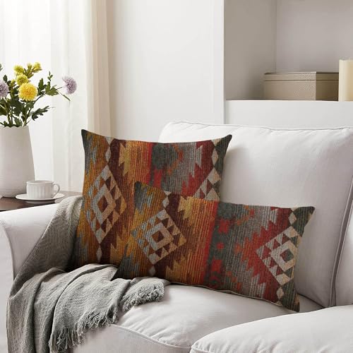 Aztec Tribal Throw Pillow Cover 12x20 Inch Orange & Grey - HODKHNO