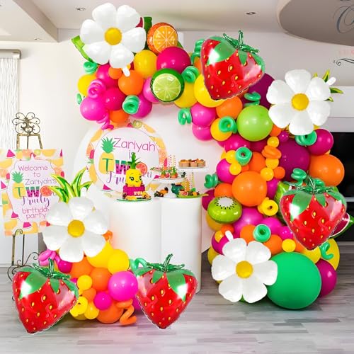 8 Strawberry & Daisy Foil Balloons for Birthday Parties