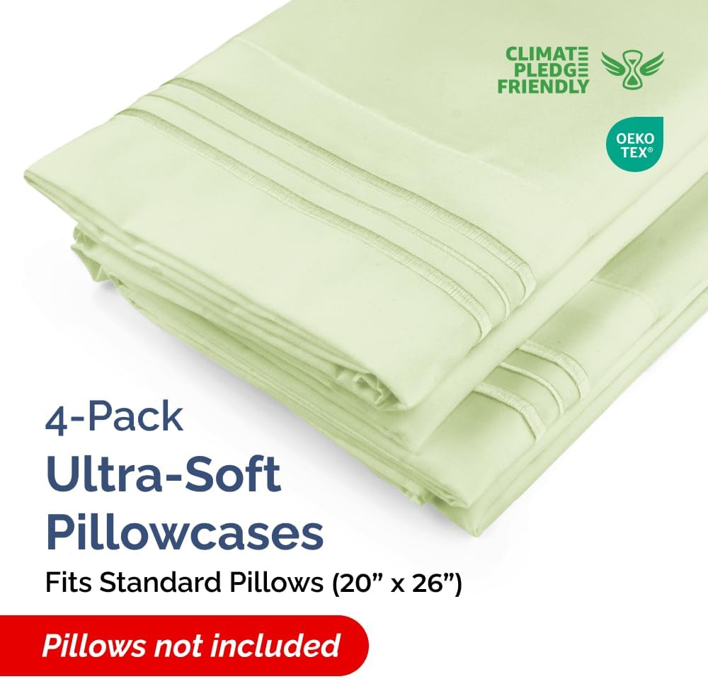Skiennix Standard Pillow Cases Set of 4 - Soft Hotel Quality Covers - Machine Washable Light Sage Green