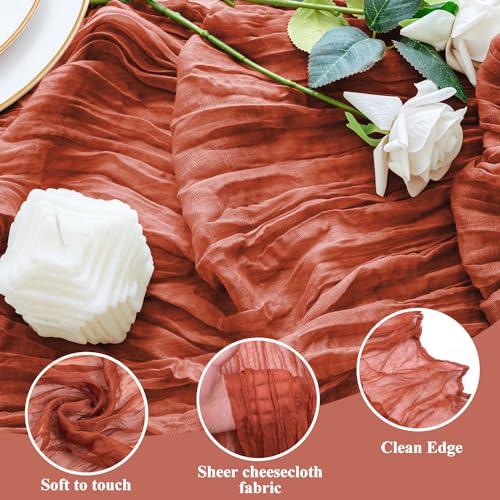 12 Pack Terracotta Cheesecloth Table Runners 10FT Boho Sheer Linen