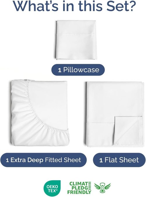 Extra Deep Twin Sheet Set by Comfy Hotel - 3-Piece Breathable Cooling Bed Sheets - Fits 18-24 Inch Mattresses - Ultra Soft, Wrinkle & Fade Resistant - Luxurious White Bedding