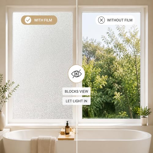 Soqool Frosted Glass Privacy Film - Self-Adhesive, UV Blocking, 17.7" x 78.7"