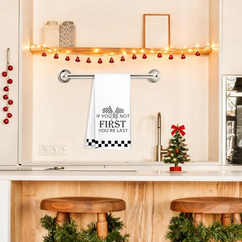 Race Car Kitchen Towels - Motivational Black & White Checkered Design, 16x24 Inch