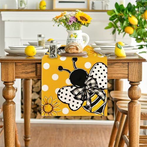 Sunflower Table Runner 13x72 Inch Floral Bee Spring Summer Decor