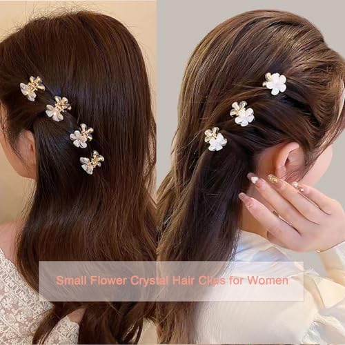 ASVNRES Mini White Rhinestone Flower Hair Claw Clips 10-Pack