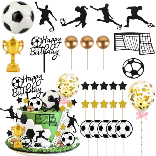 Hooqict 28Pcs Soccer Cake Decorations Set for Birthday Parties
