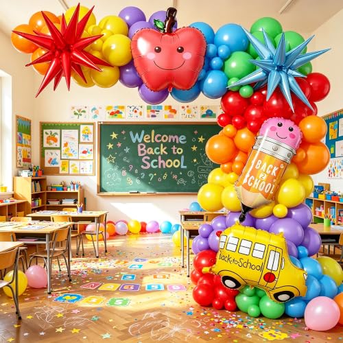 Back to School Balloon Arch Kit - 161Pcs Rainbow Balloons & Foil Designs