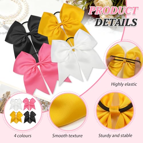 TUUXI 8 Inch Large Cheerleading Bows 4 Pcs Grosgrain Ribbon Hair Ties