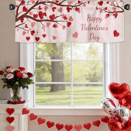 Valentine's Day Window Valance - Red Pink Love Heart Design, 54x18