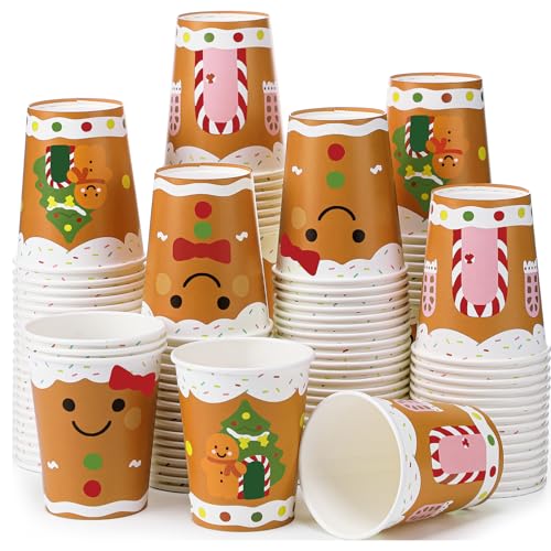 Gingerbread Man Paper Cups - 9 oz Christmas Disposable Cups, Pack of 100