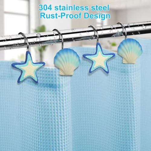 Blue & White Starfish Shower Curtain Hooks Set of 12