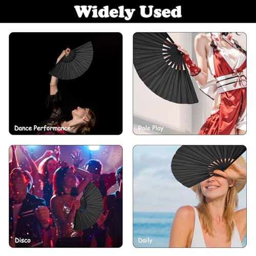 Bamboo Hand Fan for Line Dancing - Large Black Folding Fan