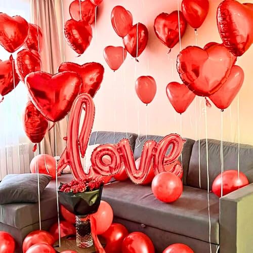 18 Inch Heart Foil Balloons - 15 Pcs Pink & Red for Parties