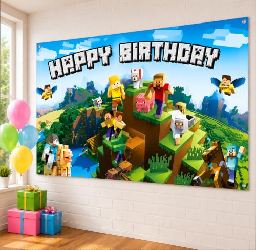 Pixel Video Game Birthday Banner - 5x3ft Gaming Party Decor