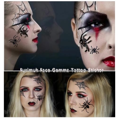 Furimuk Black Spider Face Jewels & Rhinestone Temporary Tattoos