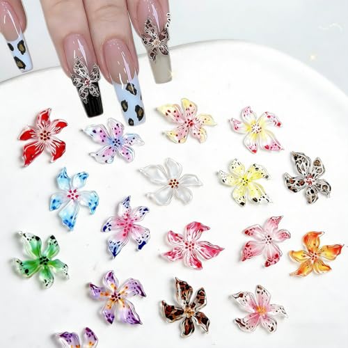 40Pcs 3D Flower Nail Charms Resin Lily Rhinestones for DIY Manicure