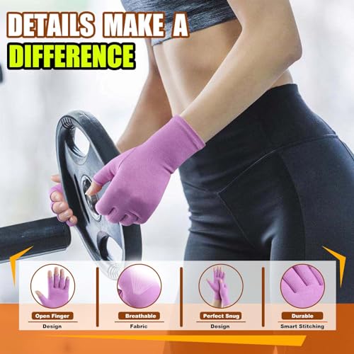 2 Pairs Fingerless Arthritis Gloves for Women Men, Hand Compression Gloves for Relieve Pain from Carpal Tunnel, Rheumatoid, Osteoarthritis, RSI, Support Typing (Medium, Pure Black1+Purple1)