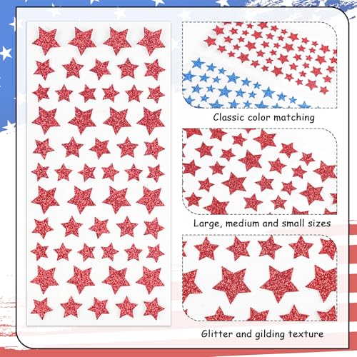 Red and Blue Glitter Star Face Stickers 4th of July Body Gems