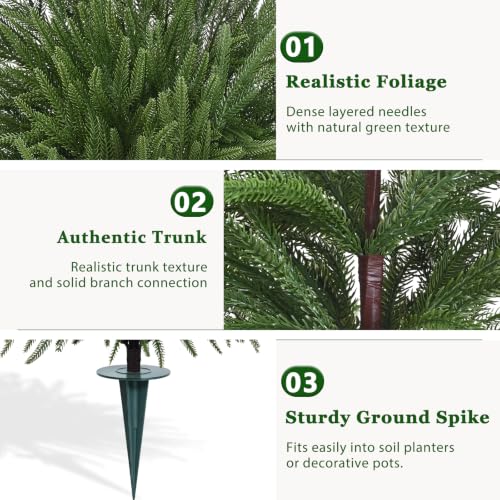 Green 2 Pack Artificial Norfolk Pine Topiary Trees with Ground Spikes - 3 FT
