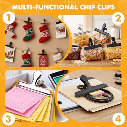 DGDUBRB Small Black Stainless Steel Chip Bag Clips - 12 Pack