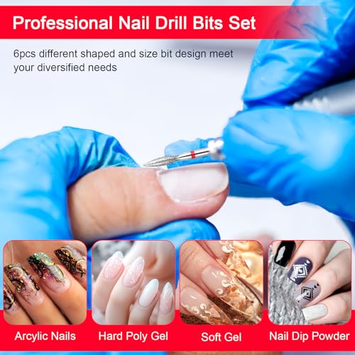 Flame Nail Drill Bits 6 Pcs Cuticle Clean Diamond Bits 3/32"