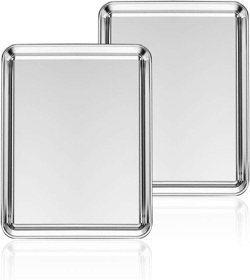 Deedro Stainless Steel Baking Sheet Set - Heavy Duty Non-Toxic Cookie Pans | Easy Clean 10 x 8 Inch