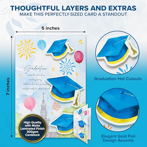 Pop Up Gold Foil College Graduation Card 5x7in with Stickers