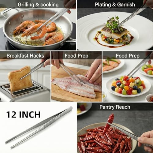 12-Inch Stainless Steel Kitchen Tweezers - Precision Cooking Tongs