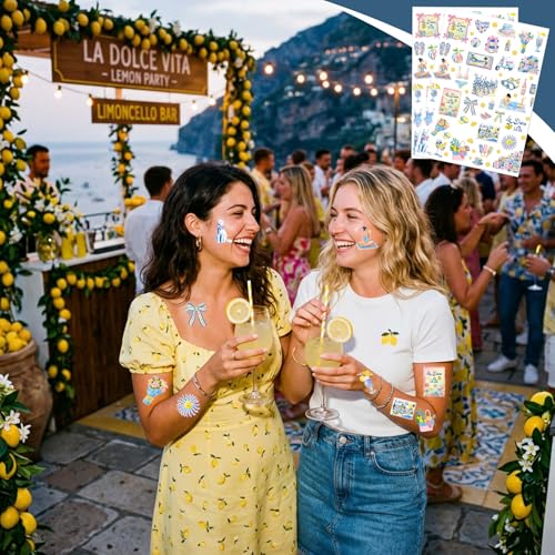 Lemon Temporary Tattoos - 8 Sheets Amalfi Coast Party Favors & Decor