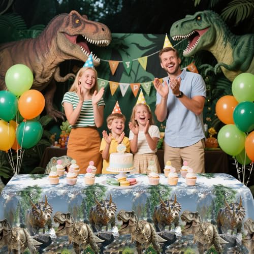 4-Pack Dinosaur Tablecloths for Kids Birthday Party, 52 x 86 Inch