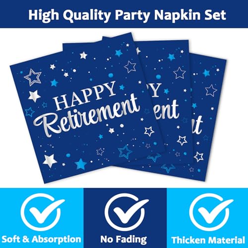 50 Pack Blue & Silver Retirement Napkins - Farewell Party Supplies