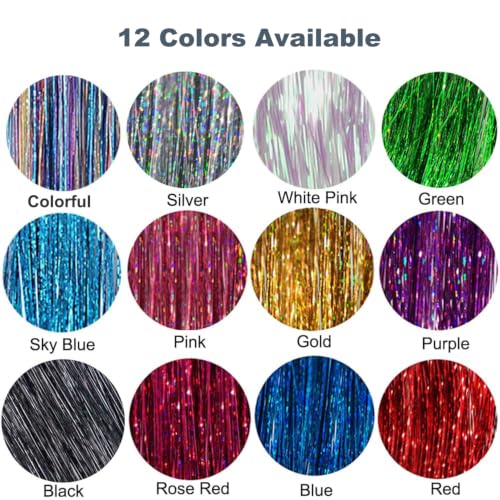 Hair Tinsel Kit with Tools - 2400 Strands 47 Inch Heat Resistant Glitter Hair Extensions Sparkling Fairy Hair Accessories